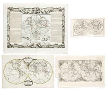 (WORLD.) Group of 6 eighteenth-century engraved double-hemispheric world maps.